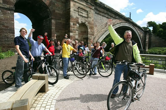 David Robinsn (and others) celebrating Chester's status as a Cycling Demonstration Town.