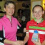 Emily Larwood (3rd, Hill Climb, 1st Junior, 1st Lady)  receiving her prizes from Lowri.