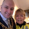 Andy Williams (Mayor of Wrexham BC) with Glennys Hammond (Awards Committee)