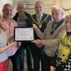 Award presentation to Helen and Phil (left) by Mike Cross (2nd right). Also present: David Matthews (Chairman of C&NW CTC), Andy Williams (Mayor of Wrexham BC) and Glennys Hammond (Awards Committee)